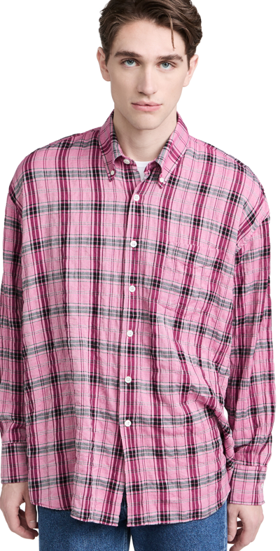 Our Legacy Borrowed Check Cotton-blend Shirt In Pink