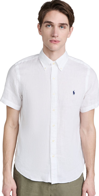 Polo Ralph Lauren Mens Short Sleeve Logo Linen Shirt In White