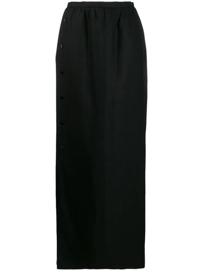Pre-owned Valentino 1990's Off-centre Buttoned Maxi Skirt In Black