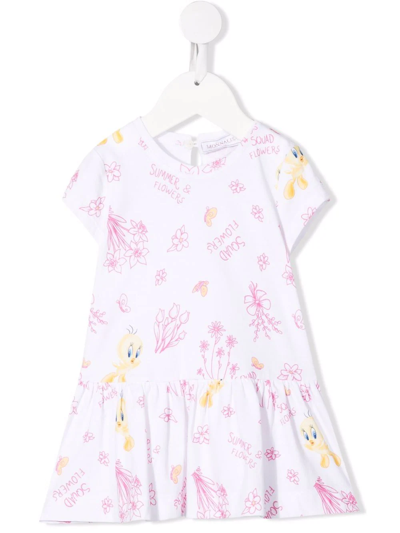 Monnalisa Babies' Graphic-print Short-sleeve T-shirt Dress In White