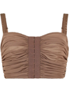 Dolce & Gabbana Ruched Cropped Top In Viscose In Brown