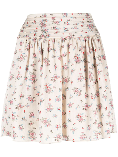 Zadig & Voltaire Javala Plissé Floral Mini Skirt In Neutrals