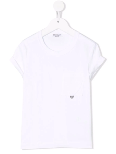 Brunello Cucinelli Kids' Patch-pocket Cotton T-shirt In White