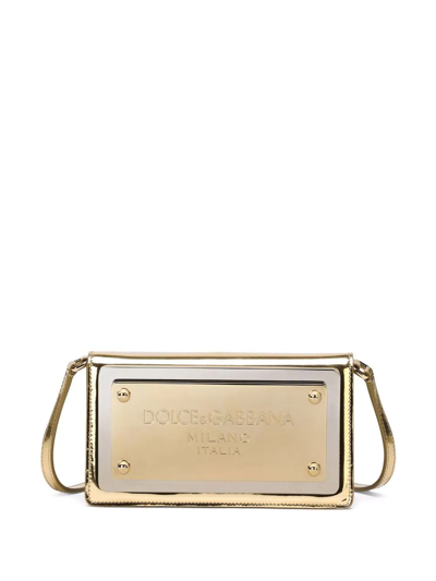 Dolce & Gabbana Calf Leather Logo-plaque Bag In Gold