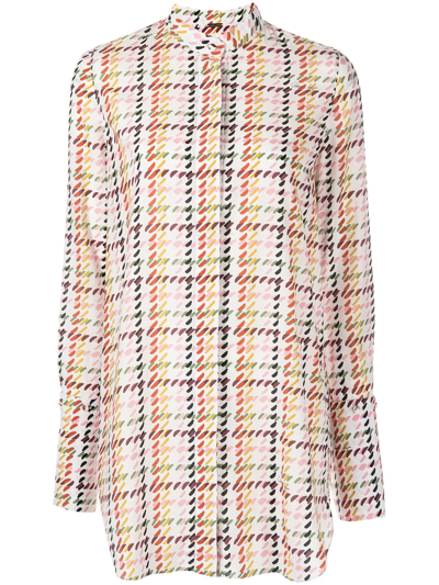Adam Lippes Abstract Plaid-print Tunic Top W/ Detachable Cuffs In French Plaid Green/pink/red