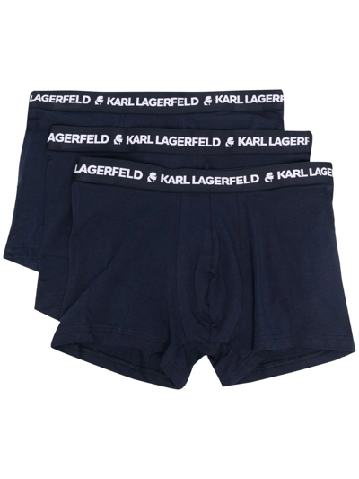 Karl Lagerfeld 3 Pack Logo-waistband Boxers In Blue