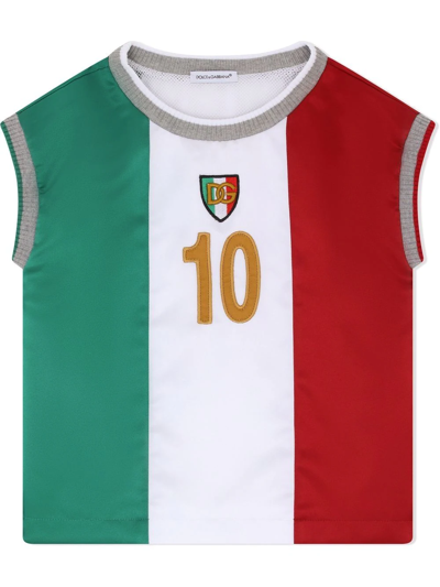 Dolce & Gabbana Kids' Italian-flag Logo Sleeveless Top In Green