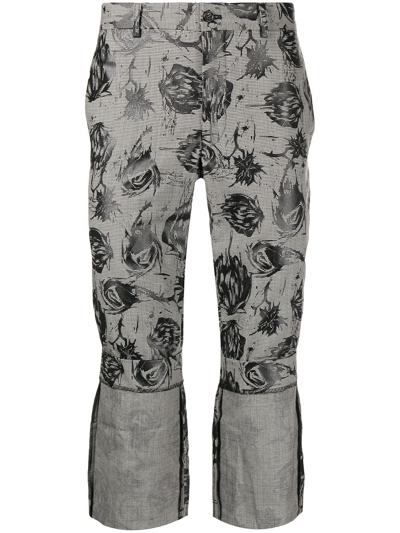 Comme Des Garçons Homme Deux Abstract Print Cropped Trousers In Grey