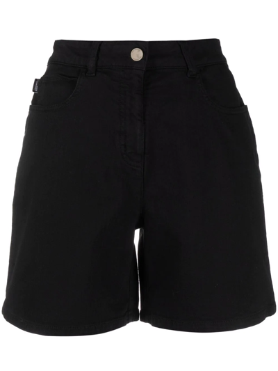 Love Moschino Logo-patch Denim Shorts In Black