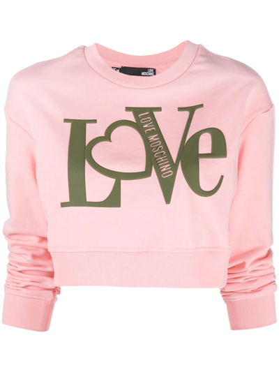 Love Moschino Cropped Cotton Sweatshirt With Logo In Pink