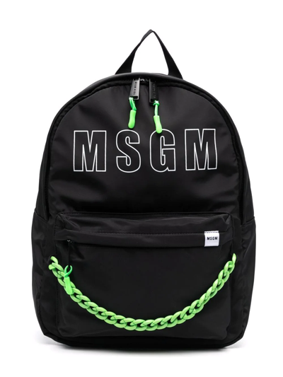 Msgm Kids' Logo-print Chain Backpack In Black