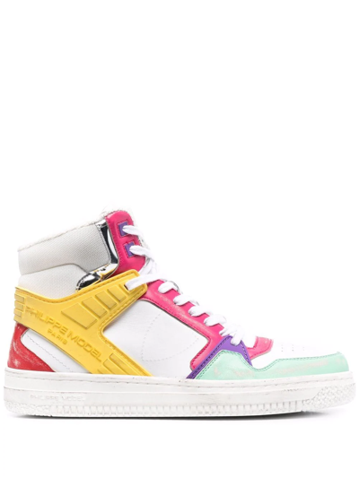 Philippe Model Paris Colour-blocked Leather Hi-top Sneakers In White
