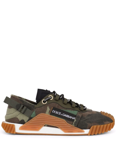 Dolce & Gabbana Camouflage Patchwork Ns1 Sneakers In Green