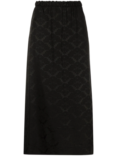 Ganni Elasticated-waist Jacquard Midi Skirt In 099 Black