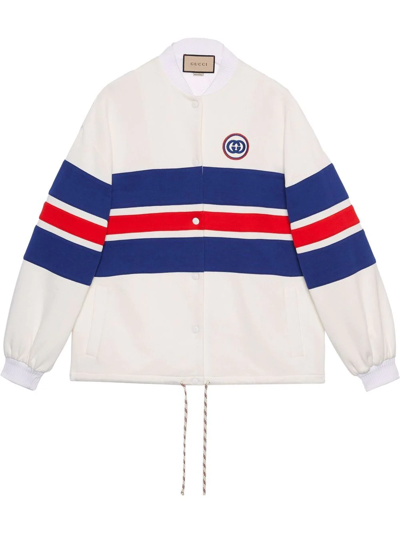 Gucci Logo-embroidered Striped Cotton-jersey Jacket In White
