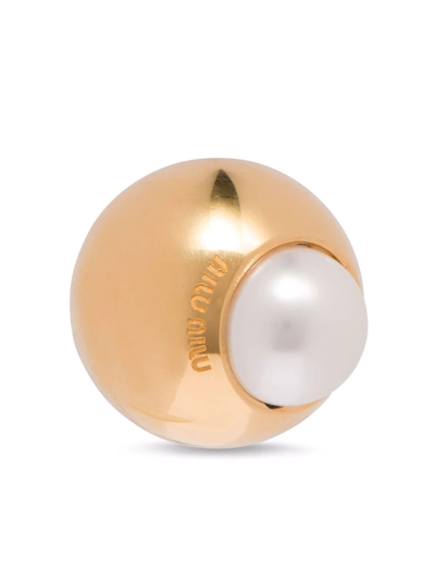 Miu Miu Pearl Bead Clip-on Earring In Gold