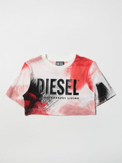 Diesel Kids' Cropped  Printed T-shirt In White