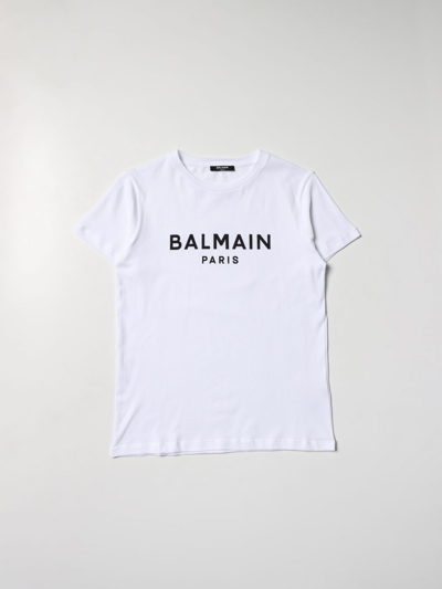Balmain Kids' Cotton T-shirt With Logo In White