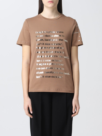 S Max Mara T-shirt In Cotton With Print In Beige