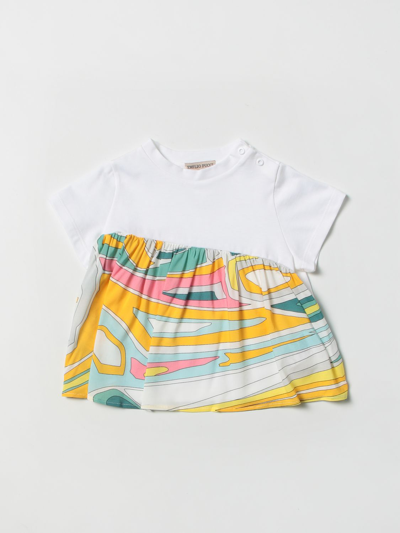 Emilio Pucci Babies' Cotton T-shirt With Printed Flounce In White