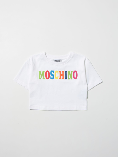 Moschino Kid Kids' T-shirt With Multicolor Logo In White