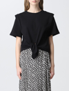 Isabel Marant Padded Shoulder Knotted T-shirt In Black Cotton In Black