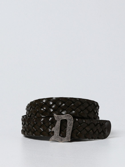 Dondup Belt In Woven Leather In Green