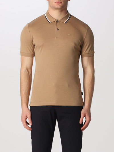 Hugo Boss Boss Stripe-trimmed Polo Shirt Beige