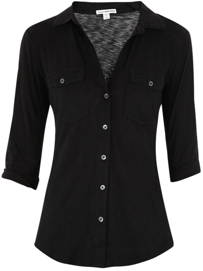 James Perse Slub Supima Cotton Shirt In Black
