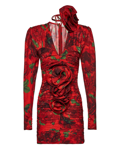Magda Butrym Silk Print Ruched Embellished Mini Dress In Red