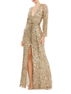 Mac Duggal Plunging Neckline Evening Gown In Antique Gold