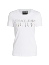 Versace Jeans Couture Mirrored Logo Cotton Jersey T-shirt In White Silver
