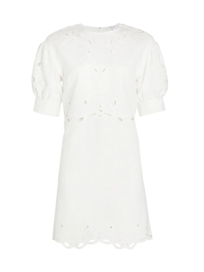 Derek Lam 10 Crosby Everett Eyelet Puffed-sleeve Mini Dress In White