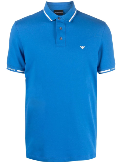 Emporio Armani Chest Logo-print Polo Shirt In Blue