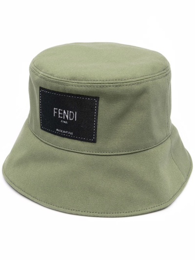 Fendi Logo-patch Detail Bucket Hat In Green