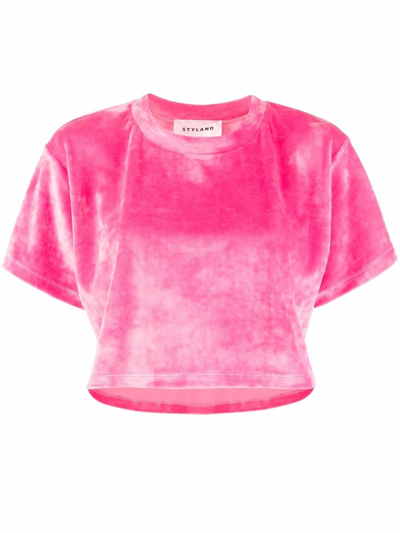 Styland Velvet-effect Cropped T-shirt In Rosa