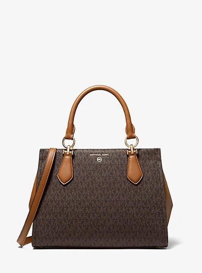 Michael Kors Marilyn Medium Logo Satchel In Brown