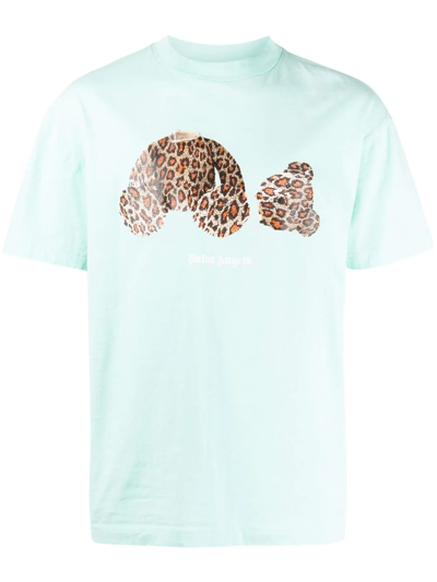 Palm Angels Leopard Bear Classic T-shirt In Green