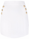Balmain 6-button Rib Pointelle Knit Skirt In White