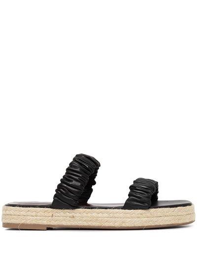 Staud Maya Ruched Leather Double-band Espadrilles In Black