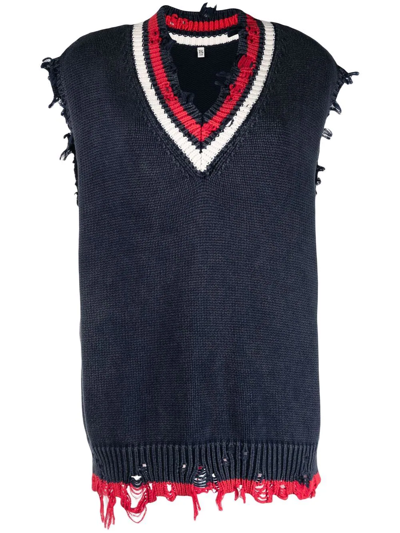 R13 Distressed Knitted Vest Top In Blau