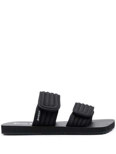 Palm Angels Touch-strap Quilted Slides In Black