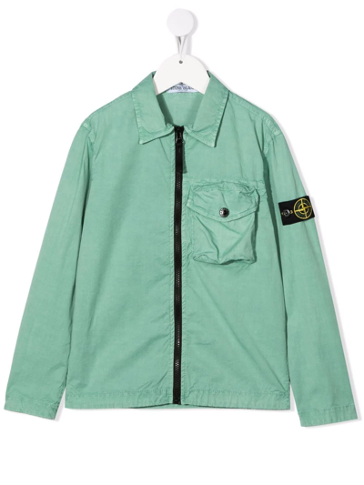 Stone Island Junior Kids' Logo Sleeve-patch Shirt Jacket In Green