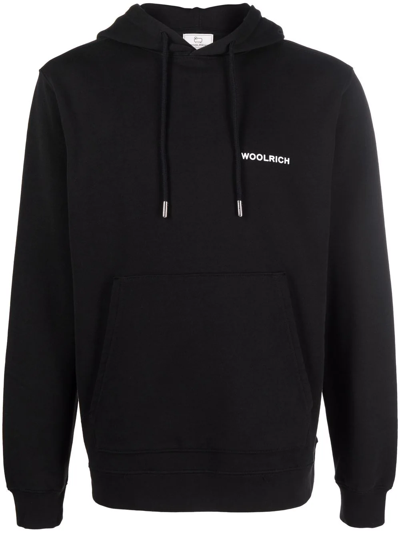 Woolrich Graphic-print Long-sleeve Hoodie In Black