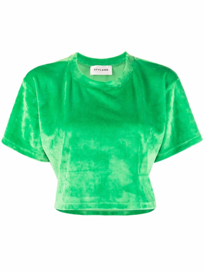 Styland Velvet-effect Cropped T-shirt In Green