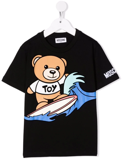 Moschino Kids' Surfing Teddy Logo T-shirt In Black