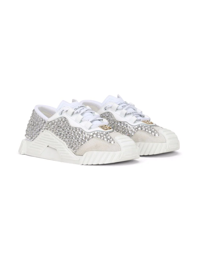 Dolce & Gabbana Kids' Studded Low-top Leather Sneakers In White