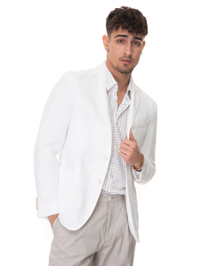 Hugo Boss Boss C-hanry-d-222f Jacket Without Lining Decostruita White Linen Man In White