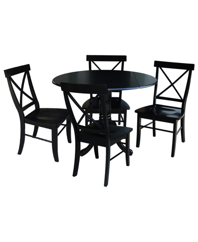 International Concepts 42" Dual Drop Leaf Table With 4 Cross Back Dining Chairs In Black