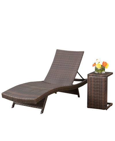 Noble House Salem Chaise Lounge With C-shaped Table In Dark Brown